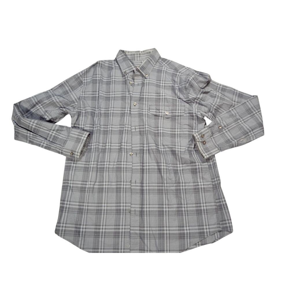 Joseph Abboud Shirt Mens Large Gray Plaid Classic Long Sleeve Pocket Button-Down